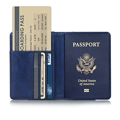 TDA Travel Passport Holder Wallet Multi-Purpose RFID Blocking ID Cards PU Leather Case Cover (Dark Blue)