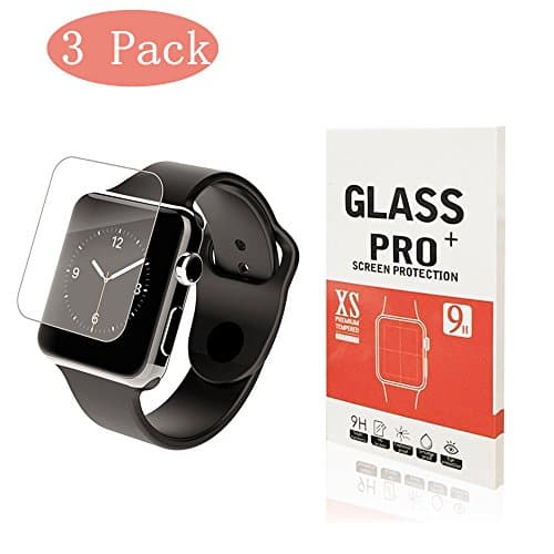 Linboll - [3-Pack] Apple Watch 38mm Tempered Glass Screen Protector - [Only Covers the Flat Area] Anti-Scratch, 9H Hardness, Bubble Free Screen Protector for Apple Watch 38mm