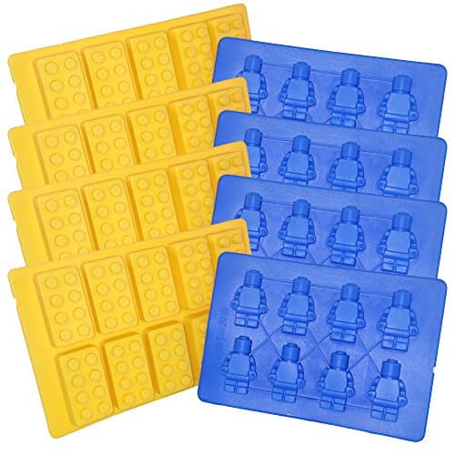Minifigure + Brick Silicone Jello, Gummy Candy, Cake Baking Molds & Ice Trays For Lego Lovers (4 Sets)