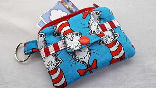 Zippy Mini Wallet Pouch Key Chain Fabric Card Holder Dr Seuss The Cat in The Hat Bows