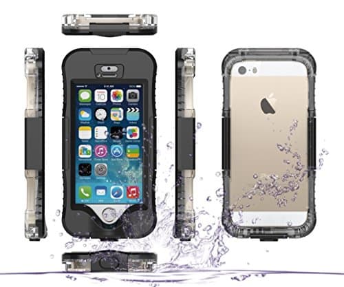 iPhone SE Waterproof Case, Full Body Sealed Waterproof Snowproof Shockproof Dirtproof Case Cover with Silicone Membrane Screen Protector (Black)