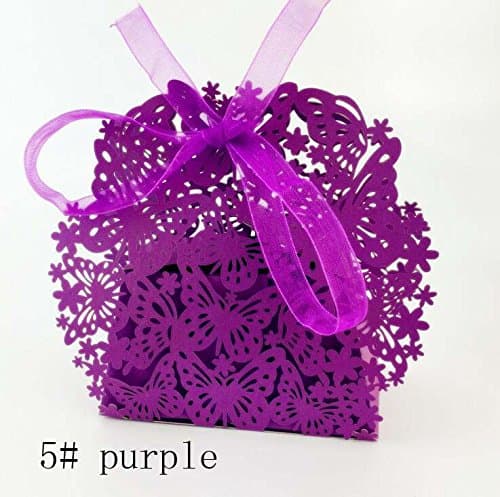 Grace Butterfly Lace Candy Chocolate Paper Gift Box For Wedding Birthday Tea Party Favor Decoration (Purple)