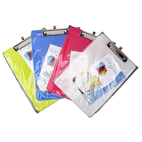 Youbedo Plastic Storage Clipboard Low Profile Clip for School,Office,Pack of 4,Red/Yellow/White/Blue