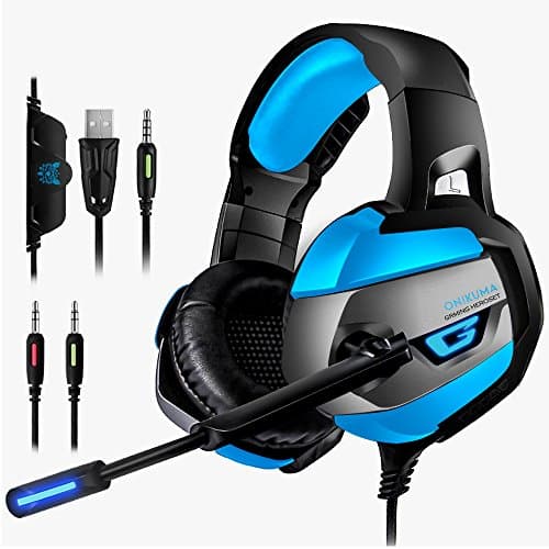 Gaming Headset - Headset Gaming Headphone for PS4,New Xbox One, PC, Nintendo 3DS, Laptop, PSP, Tablet, iPad, Computer, Mobile Phone. Glaring LED Lights and Bass Surround(Black+Blue)