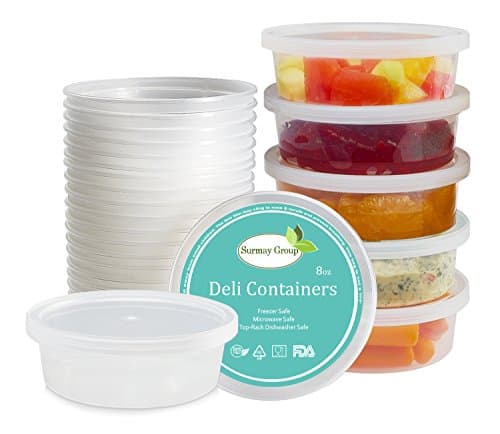 12 Pack Deli Food Storage Containers with Lids 8 oz. Leakproof, Premium Heavy-Duty Quality, Freezer &amp; Dishwasher Safe, Restaurant Deli Cups, Lunch Box, Stackable, Microwave, Reusable, White Color