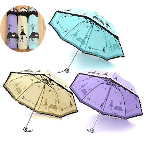 Korean Lacework Princess Anti UV Umbrella Folding Windproof Rain Sun Brolly (Random: Color)
