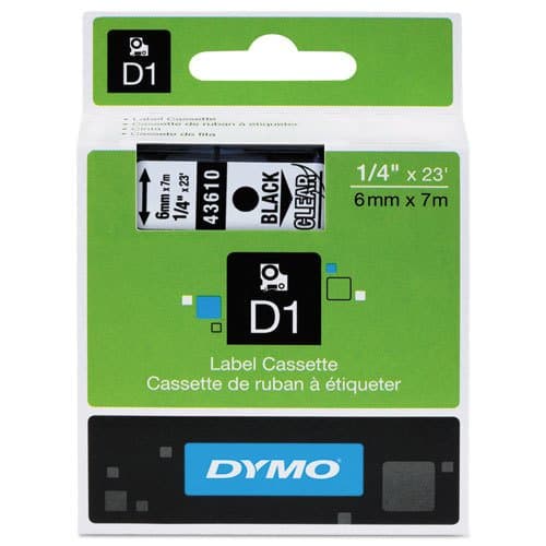 Genuine DYMO 1/4" (6mm) Black on Clear D1 Label Tape for Electronic Dymo LabelPoint 300 Label Maker