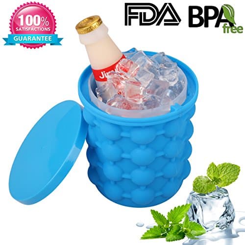 Ice Cube Maker Genie Large - Ice Bucket The Revolutionary Space Saving Silicone Ice Cube Trays Molds for Chilling Burbon Whiskey, Cocktail, Beverages and More, 5.1 X 5.6 Inch