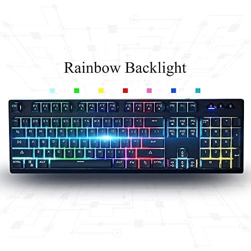 Wired Gaming Keyboard,Horsky USB Backlit LED Rainbow Light Illuminated Professional Membrane Mechanical Feeling Keyboard for PC and Mac Gamer with 104 Keys OEM Keycaps Waterproof Black