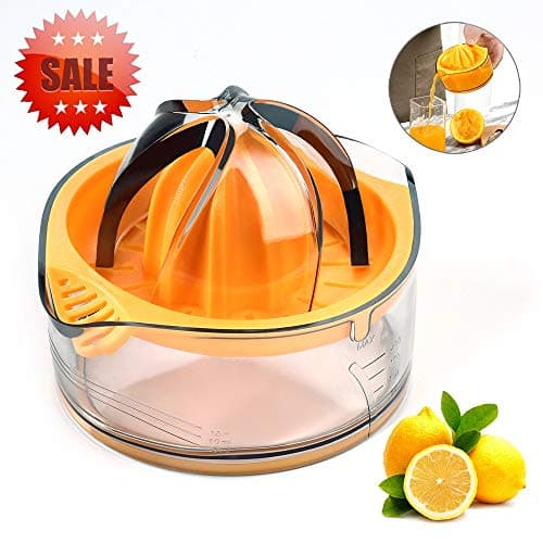 Kasmoire Citrus Lemon Orange Juicer, Manual Hand Squeezer with Built-in Measuring Cup and Strainer, 8OZ, Orange