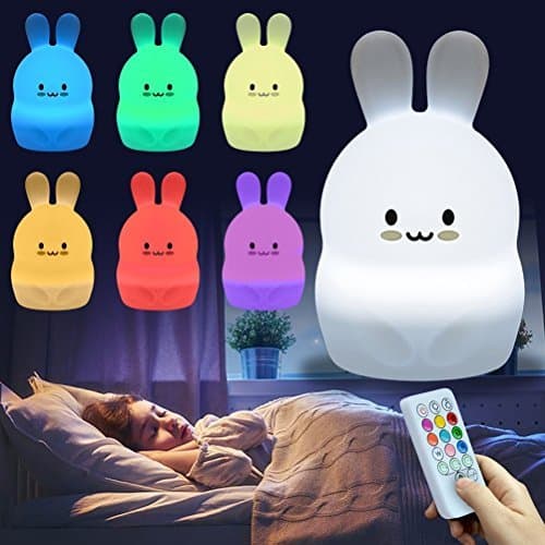 Cute Nursery Night Light for Kids, iWheat Soft Silicone Remote Control Night Light with Timer, LED Multicolor Night Light Portable USB Rechargeable Christmas Gifts for Baby Children