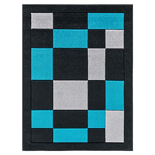 Black and Teal 240 x 320 cm Soft Super Thick Havana Beautiful Square Pattern Rugs Small Carpets Stain Resistant for Living and Bedroom Area Rug