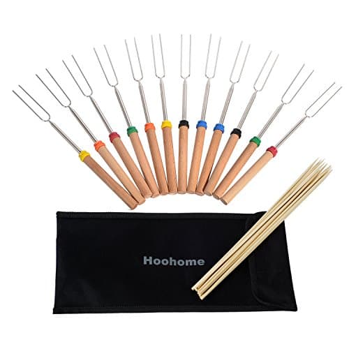 Hoohome Marshmallow Roasting Sticks, 32" Sturdy Telescoping Extendable Smores Sticks - Set of 12 with 12 Bamboo Skewers for Campfire &amp; Bonfire
