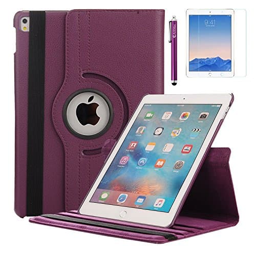 iPad Pro 9.7 Case, AiSMei Rotating Case Cover with Auto Wake/Sleep for Apple iPad Pro 9.7 , iPad 7 [the 7th Gen. 9.7-Inch iPad Release in 2016] Bonus Screen Film + Stylus - Purple