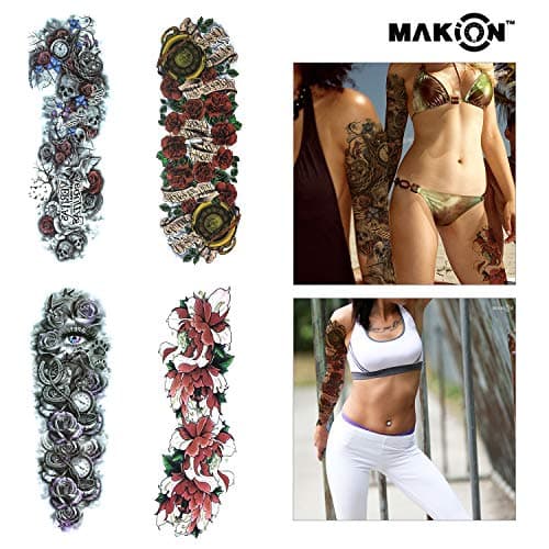 Full Arm Temporary Tattoo, Large Size Extra Temporary Tattoo Black tattoo Body Stickers for Man Women Waterproof Removeable Non-Toxics & Safe for All Skin