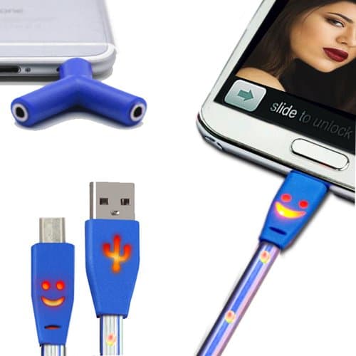 PC Pro 2-in-1 USB LED Android Charging Cable with Audio Headset Splitter