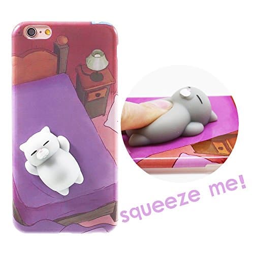 iPhone 6 6S Case(4.7inches), Iteasier Finger Stress Reduce Cover, 3D Cute Mini Toy Animal Mochi Squeeze Stretch Compress Anti-anxiety Cell Phone Sleeve for Girls Women Kids