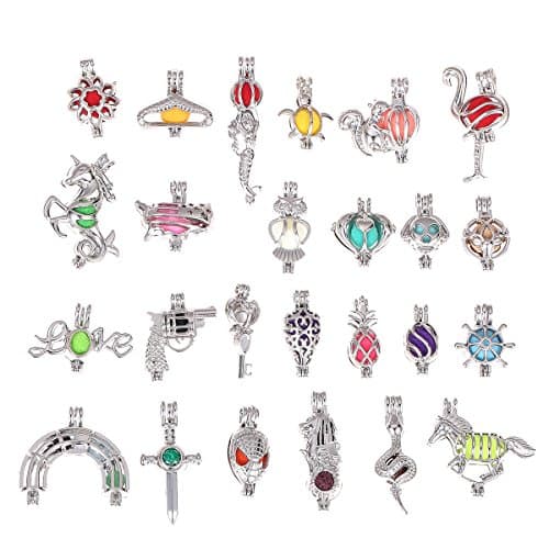 12pcs Mix Silver plated Bead Cage Charm Locket Pendant - Add Your Own Pearls, Stones, Rock to Cage,Add Perfume and Aromatherapy Essential Oil Diffuser Pendant Charms.