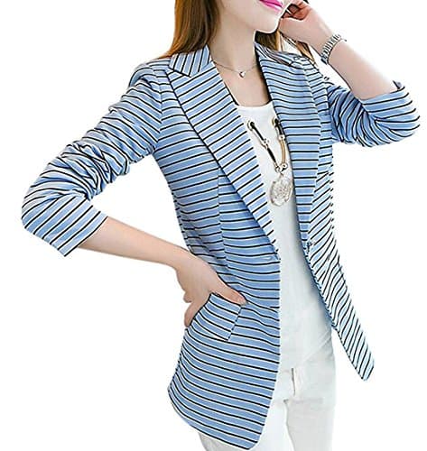 Aisuper Womens Stripe Printed Blazer Lapel Casual Work Slim Suit Jacket Outwear