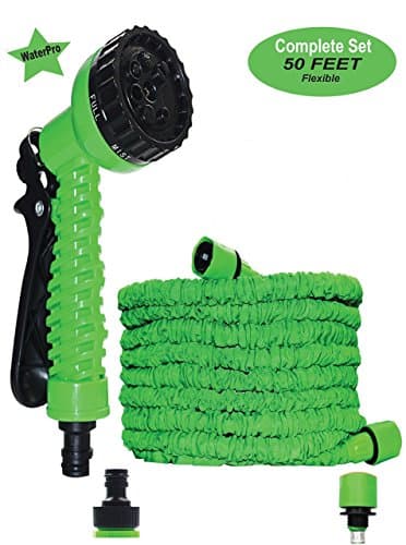 Expandable Lawn Garden Water Hose 50ft Magic Spray Nozzle with Handle Car Pet Wash Portable (Green)