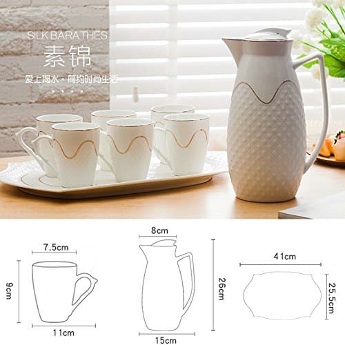 RIBLDG Hot and Cold Water Kettle Set Household Ceramic Coffee Cup European Cup Relief Guci Phnom Penh,B,Tea Service,Coffee Set