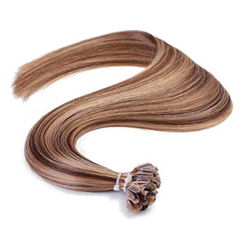 18" 1g Per Strand 100g Per Package Color Medium Brown #4/27 Highlighted Ombre U Tip Extensions Human Hair DIY Nail Prebonded Hair Extensions