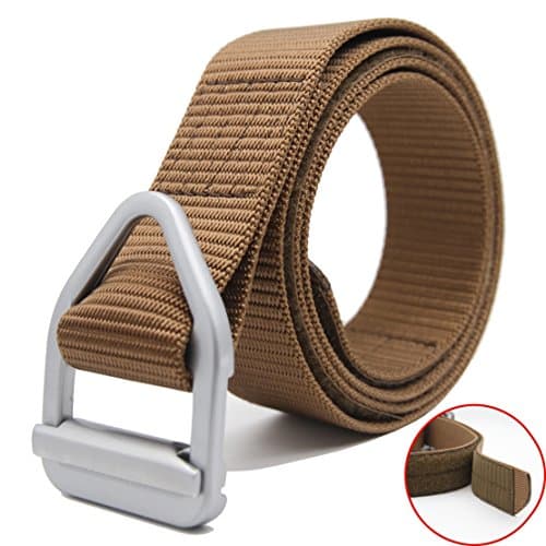 Nylon Webbing Tactical Duty Belt with HOOk&amp;LOOP Size Adjustable (Coyote + F Buckle, X-Large)