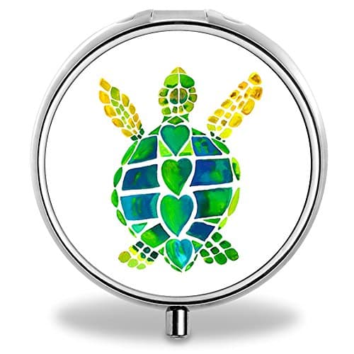 ONSPACE Portable 3 Slots Medicine Box, Round Compartment Unique Design Silver Metal Pill Box for Pocket/Purse/Travel Medicine Case, Small Vitamin Box-Turtle