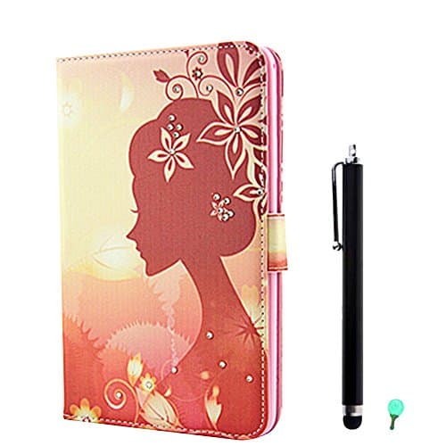 PU Leather Case for Samsung Galaxy Tab 4 8.0 SM-T330 T331 T335, Aohro Bling Glitter Beautiful Flowers Series Diamond Folio Flip Stand Cover + Stylus Pen + Dust Plug - Flower Beauty
