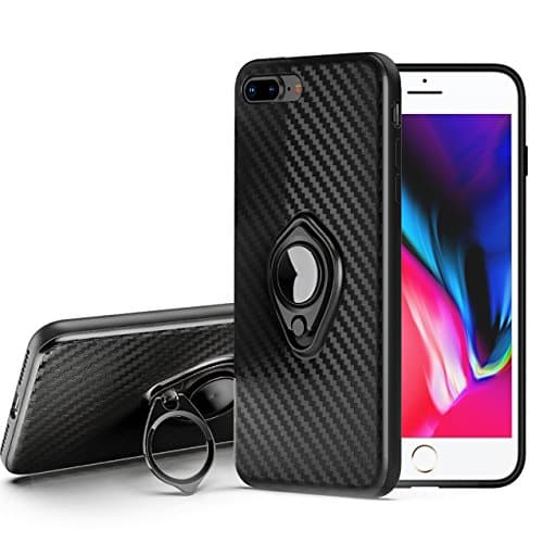 Xianan iPhone 8 Plus Case, Ring Holder Kickstand, Dretal Carbon Fiber Shock Resistant Brushed Texture Soft TPU Phone case Anti-fingerprint Flexible Full-body Protective, Cover for iPhone 8 Plus