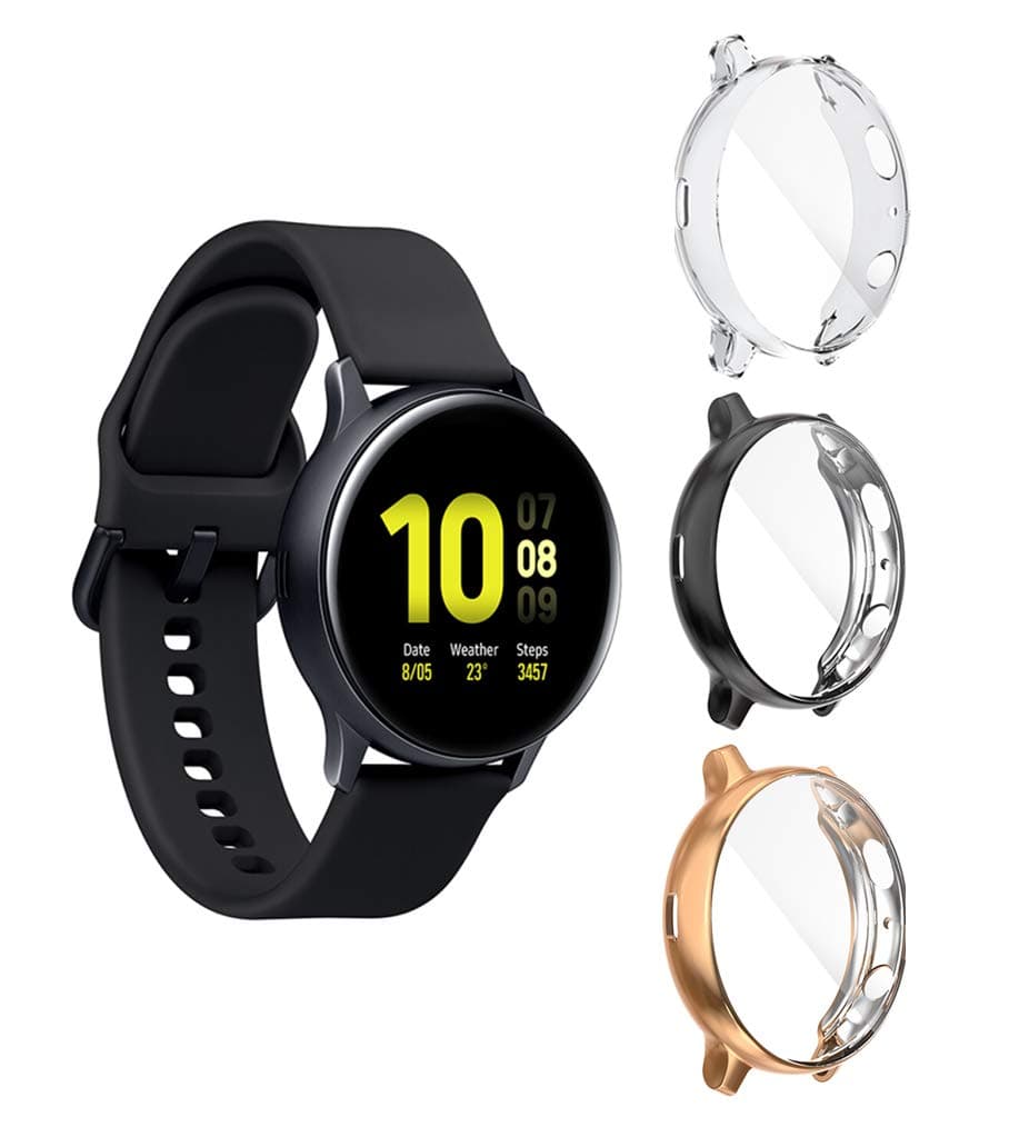 Halnziye Screen Protector for Galaxy Watch Active 2 (44mm) - 3 Packs Ultra Slim Soft Full Protective Cover Case for Samsung Galaxy Watch Active2 (Clear+Black+Rose Gold)