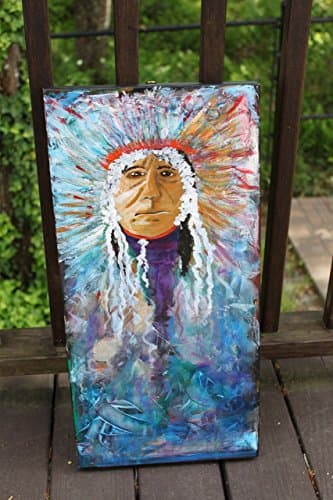 Painting - Sitting Bull 12" x 24" x 2" Deep Canvas Acrylic Painting
