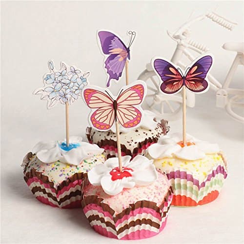 24 Pcs Mini Cupcake Picks Cupcake Toppers, Kawaii Animals and Pattern Cake Topper for Theme Party by Feihoudei