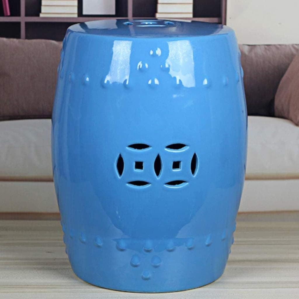 RUNWEI Footstool Porcelain Pier Stool Bar Stool Hollow Ceramic Bench Stool Porcelain Stool Chinese Bar Chair (Color : L)