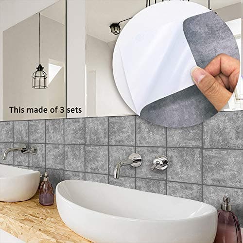 Wall Stickers Removable Wallpaper Tile Sticker Self-Adhesive Square Waterproof Oil-Proof Anti-Skid Tiles DIY Vinyl Wall Art for Bedroom Kitchen Bathroom Artwork Wall Murals (Gray,6 * 6 inch*30PC)