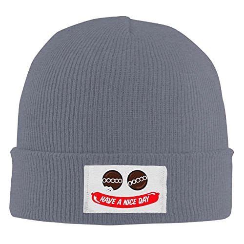 AMY WILDER Chocolate Have A Nice Day Cap Winter Knitting Warm Watch Hat Beanie Skull Cap For Unisex Asphalt One Size Fit All
