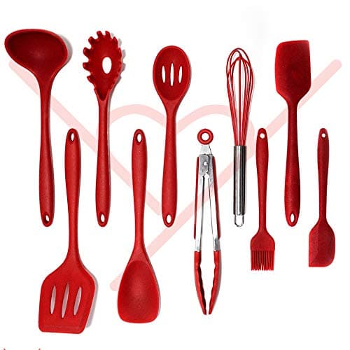 Kitchen Utensil Set – 10 Piece Silicone Cooking Tools, BPA Free, Nonstick Heat Resistant – Kitchen tools and gadgets for Gift by H2You (Red)