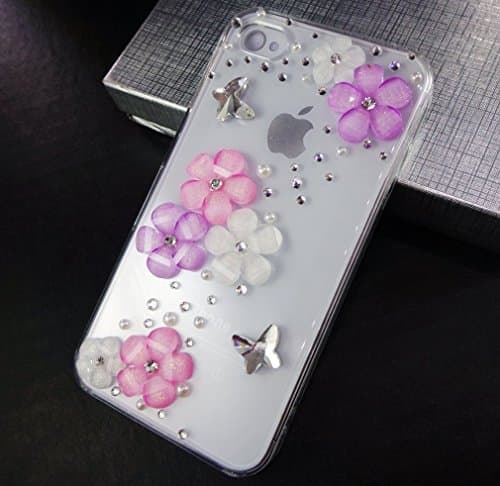 Bling iPhone 5 SE Case, TEAM LUXURY 3D Swarovski Crystal Pink Floral Transparent Hard Case (100% Handcrafted by TEAM LUXURY in USA) + FREE "TL Premium Screen protector"