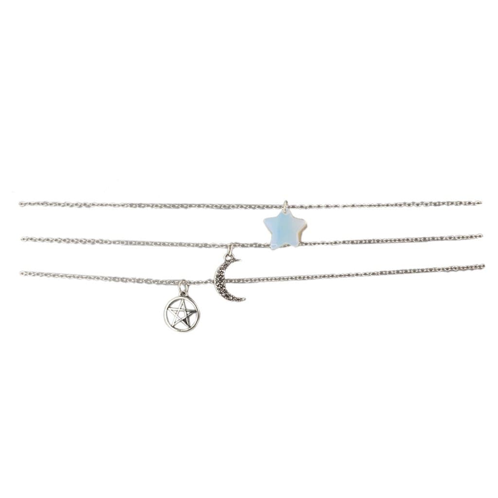 Silvertone Celestial Opal Star Delicate Choker Necklace Set 3PCS