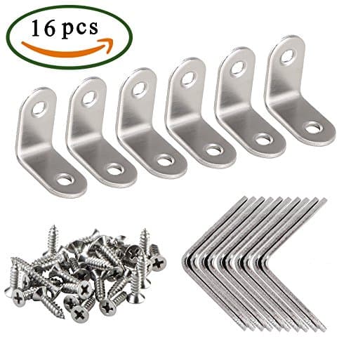 Anpatio Corner Braces 16pcs Stainless Steel Joint Right Angle Bracket Fastener Heavy Duty Metal Hardware L Shaped 90 Degree Shelf Support 0.08" Thickness for Furniture