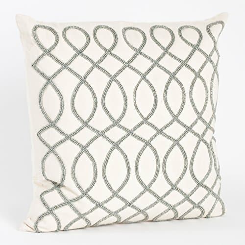 Hand Beaded Maize Swirl Design Down Filled Decorative Throw Pillow (Pewter)