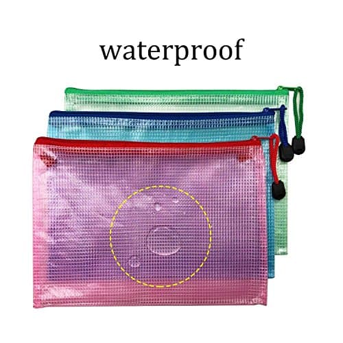 5 Pcs Zipper File Bag, A5 Waterproof Plastic File Bag Mesh Document Bag File Pouch Storage Zipper Bags for Cosmetics Offices Supplies Travel Accessories.