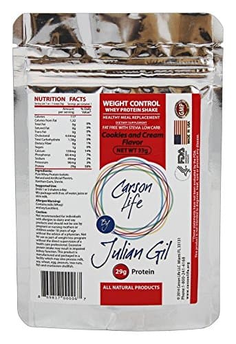 CARSON LIFE Single Serve Pure Isolate Whey Protein Powder By Julian Gil-Cookies &amp; Cream-26 Grams Protein Per Serving-10 Pack-Promotes Lean Muscle Makes Delicious Shakes Supplement For Men or Women
