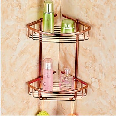 QTLI Neo-classical rose gold coated bathroom double brass Delta storage baskets