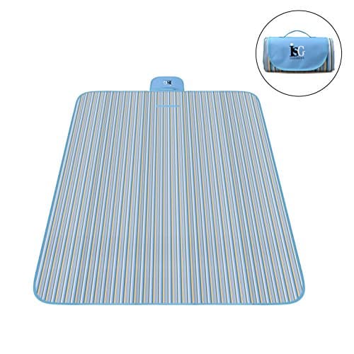 InsGreen Large Foldable Picnic Blanket, Waterproof and Sand proof Camping Beach Mat for Outdoor Use, Also Perfect for Baby Playing Indoor, Easy to Carry, Fold and Clean (Blue Stripes)