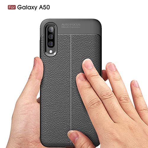 FAIRYCASE Thin Silicon Case for Galaxy A50 Shell Litchi Grain TPU Leather Back Cover for Samsung Galaxy A50 6.4inch Case(2019),Black
