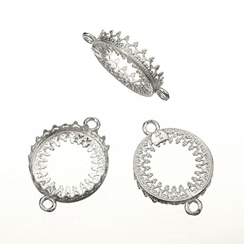 5 Pack - Round Bezel Cup 16 Mm +2 Ring Sterling Silver 925 Pendant Earring Charm 284