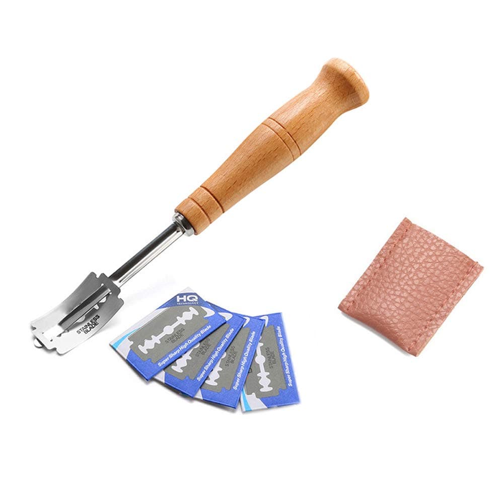 AWITRUE Bread Bakers Lame Slashing Tool, Dough Making Slasher Tools Bread Bakers Cutter Slashing Tool Dough Making Razor Wood Handle Bakeware for DIY Bread Dough Bakeware Kitchen