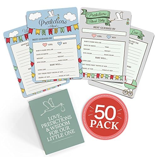 Baby Shower Advice + Prediction Cards (50 Pack). Keepsake & Game for New Mom + Dad. Fun for Parents. Wishes + Wisdom for Mommy + Daddy To Be. Boy or Girl Babies. Gender Neutral (Stork)