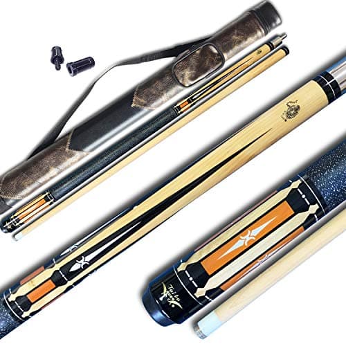 TaiBA 2-Piece Pool Stick + Hard Case, 13mm Multilayer Leather Tip, 58", Linen Wrap, Hardwood Canadian Maple Professional Billiard Pool Cue Stick 19-21 Oz (Selectable)